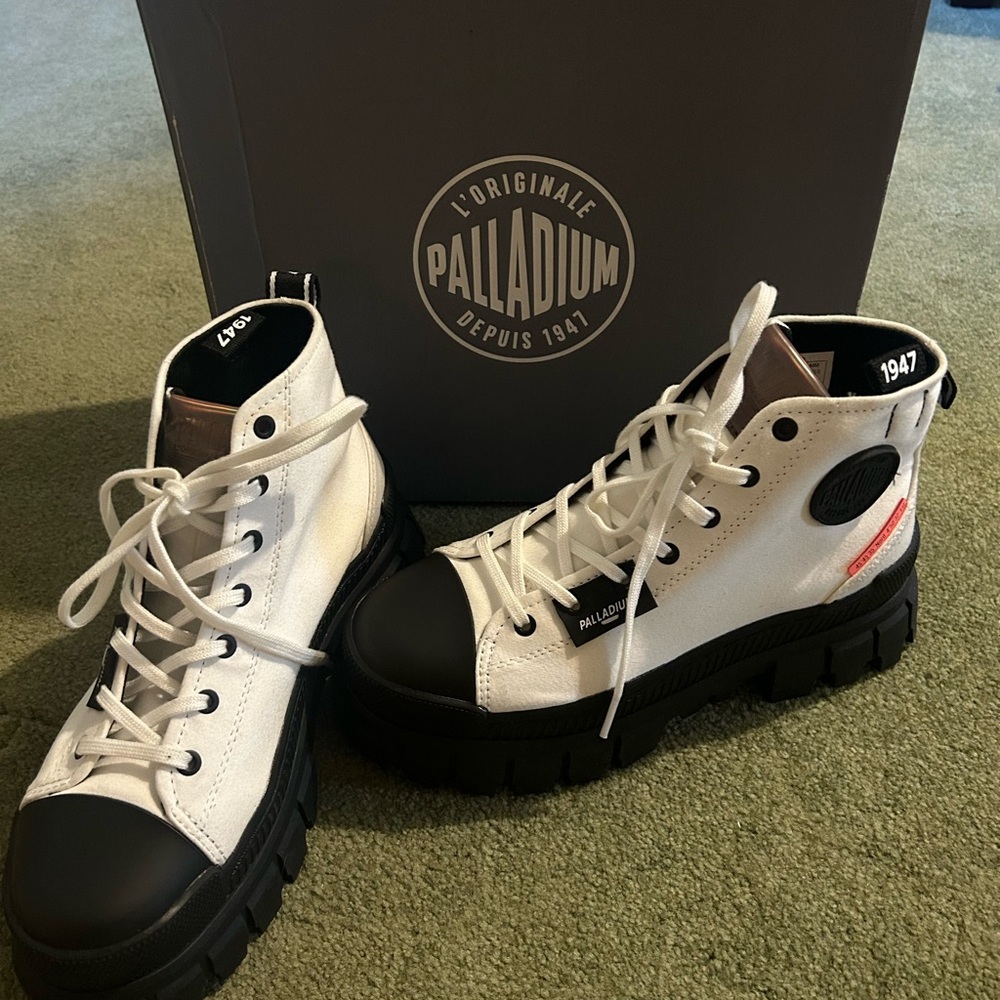Palladium White and Black High-Top Sneakers